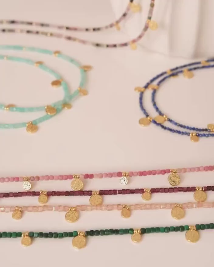 Genuine Gemstone Beaded Necklace, Pendant Cube Beads Choker, 18k Gold Beaded Necklace, Crystal Beads, Gold Filled Necklace, C