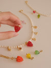 FRUIT COLLECTION detachable charm, raspberry bok choy cherry handmade lampwork beads necklace, Gold cherry necklace,Bracelet 