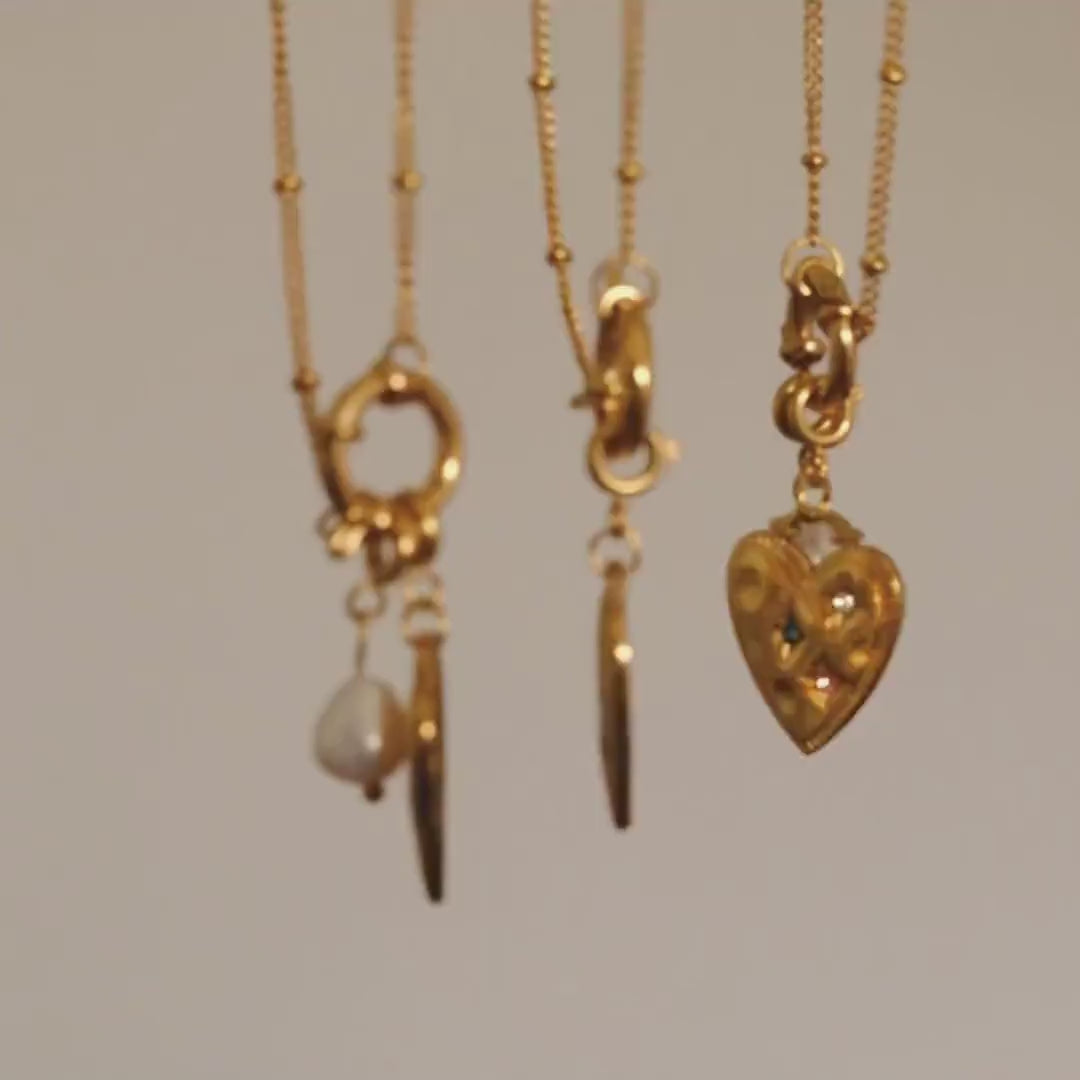Gold heart pendant necklace, Waterproof colourful cz heart pearl necklace, Pendant detachable bolt clasp necklace, gift for h