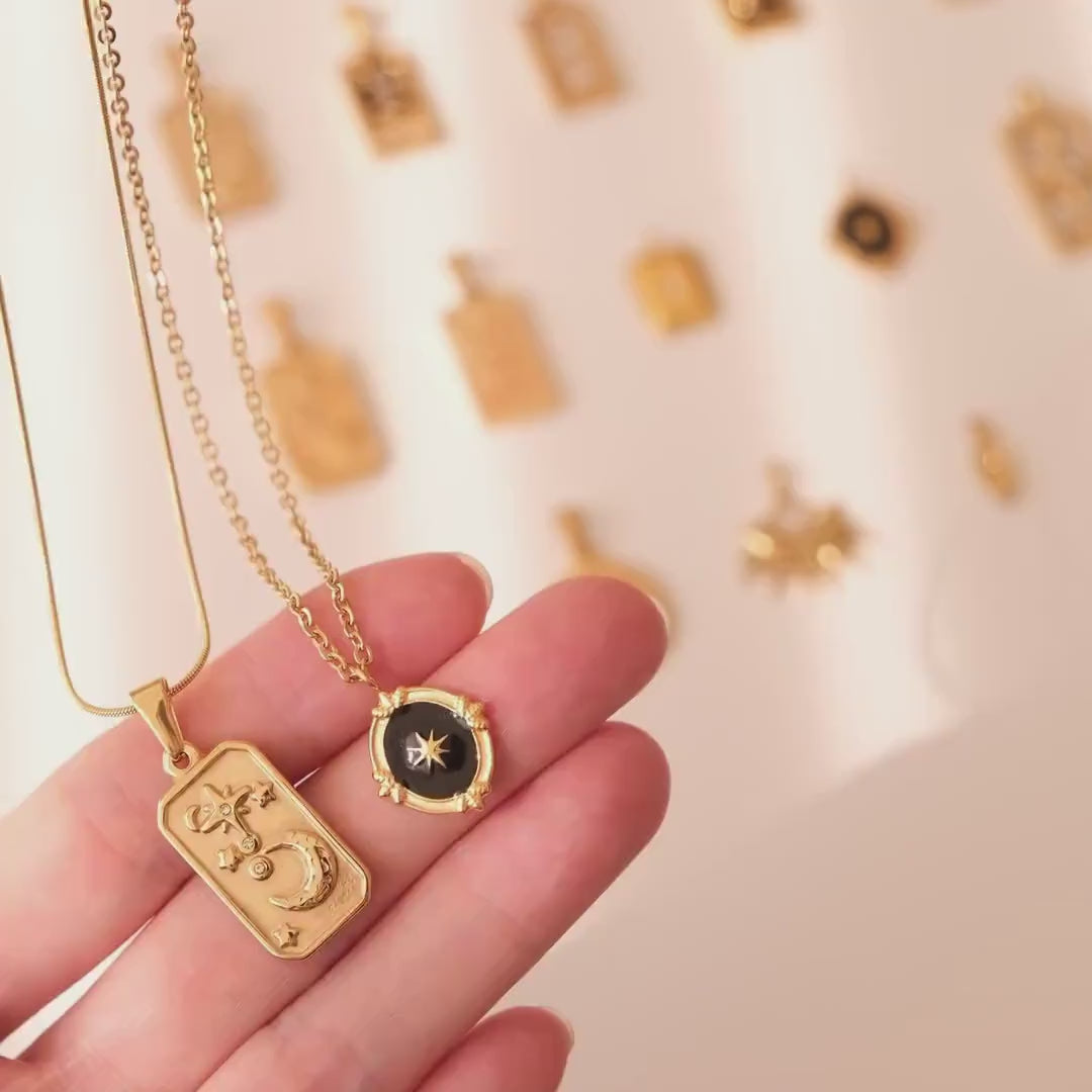 Celestial Charm Necklace | Sun Moon Star Evil Eye Pendant | Tarot Inspired Jewelry | Protection & Luck Gift | Choose Your Charm | Waterproof