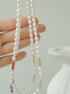 Freshwater Pearl Necklace, Genuine Pearl Necklace, Handmade Beaded Necklace, Rainbow Beads Pearl Necklace, Natural Stone Pear
