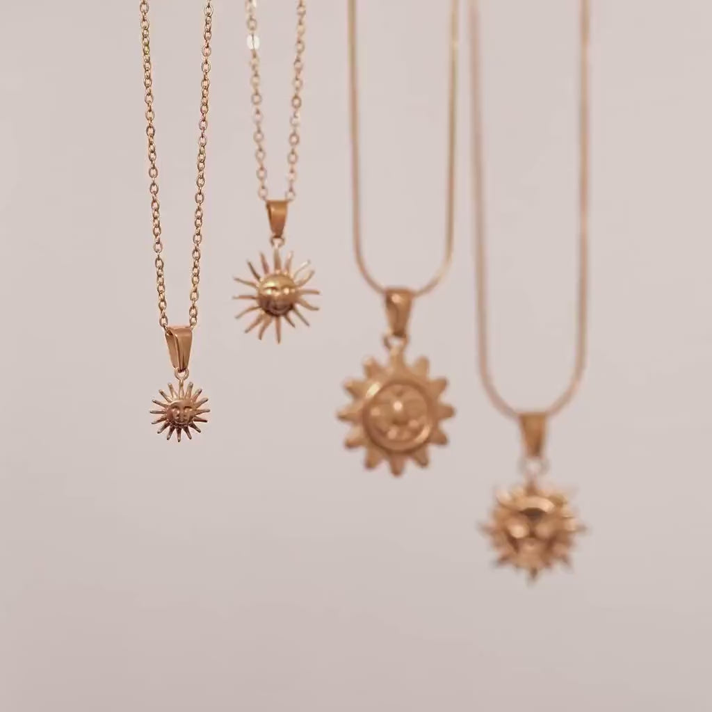 Gold Sun Pendant Necklace, Waterproof Necklace, Dainty Sun Necklace, Sunburst Necklace, Sunshine Necklace, Celestial Necklace