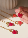 Raspberry handmade lampwork beads necklace, Waterproof fruit pearl gold necklace, Detachable charm, Gold pendant necklace, gi