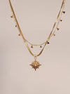 18K Gold North Star Necklace, Star Signet CZ Necklace, Gold Polaris Star Pendants, Necklace with Small Triangles, Layered 2 p