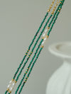 Genuine Malachite Necklace, Greenstone beaded necklace, Minimalist beaded necklace with real pearl, Green choker malachite st