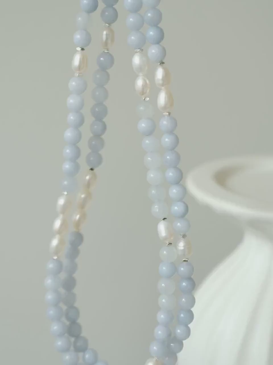 Genuine Aquamarine freshwater pearl necklace, Gemstone beaded necklace, Blue stone choker, March birthstone jewelry, gift for