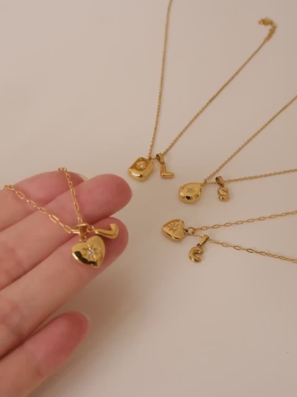 Gold filled square teardrop heart necklace, 18k gold cz star necklace, Gold initial necklace, Waterproof tarnish free gold pe