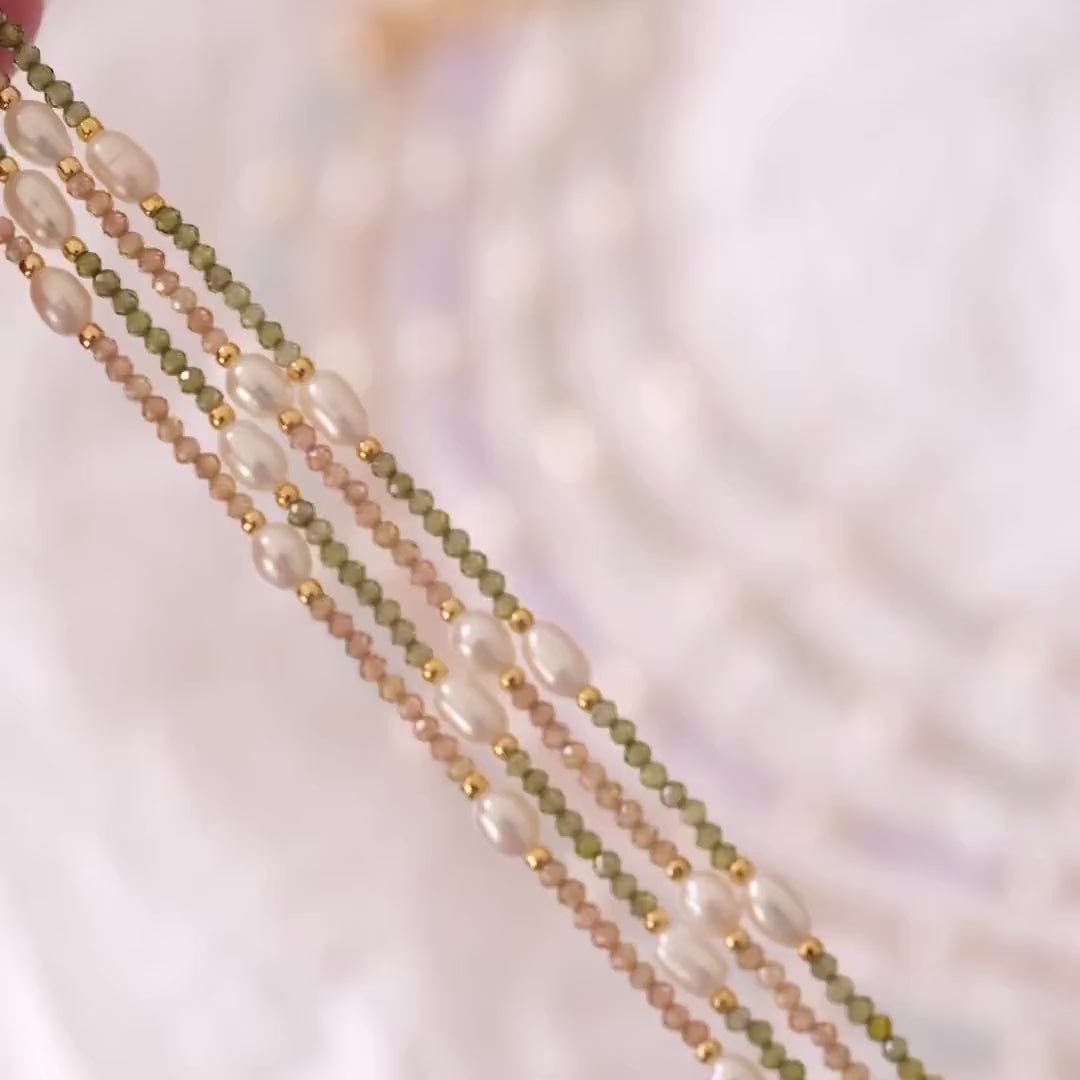 Genuine Gemstone Beaded Necklace, Beads freshwater pearl choker, 18k gold beaded necklace, Crystal Beads, Cats Eye Beads, Gift for her
